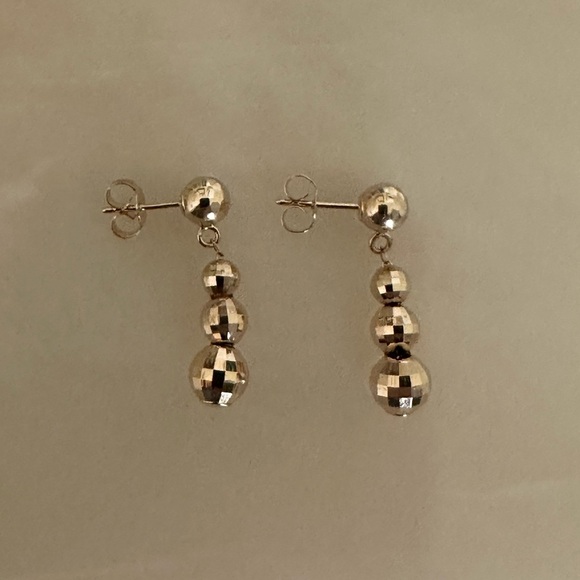 14k Solid Gold Dangle Disco Ball Earrings - Picture 15 of 15